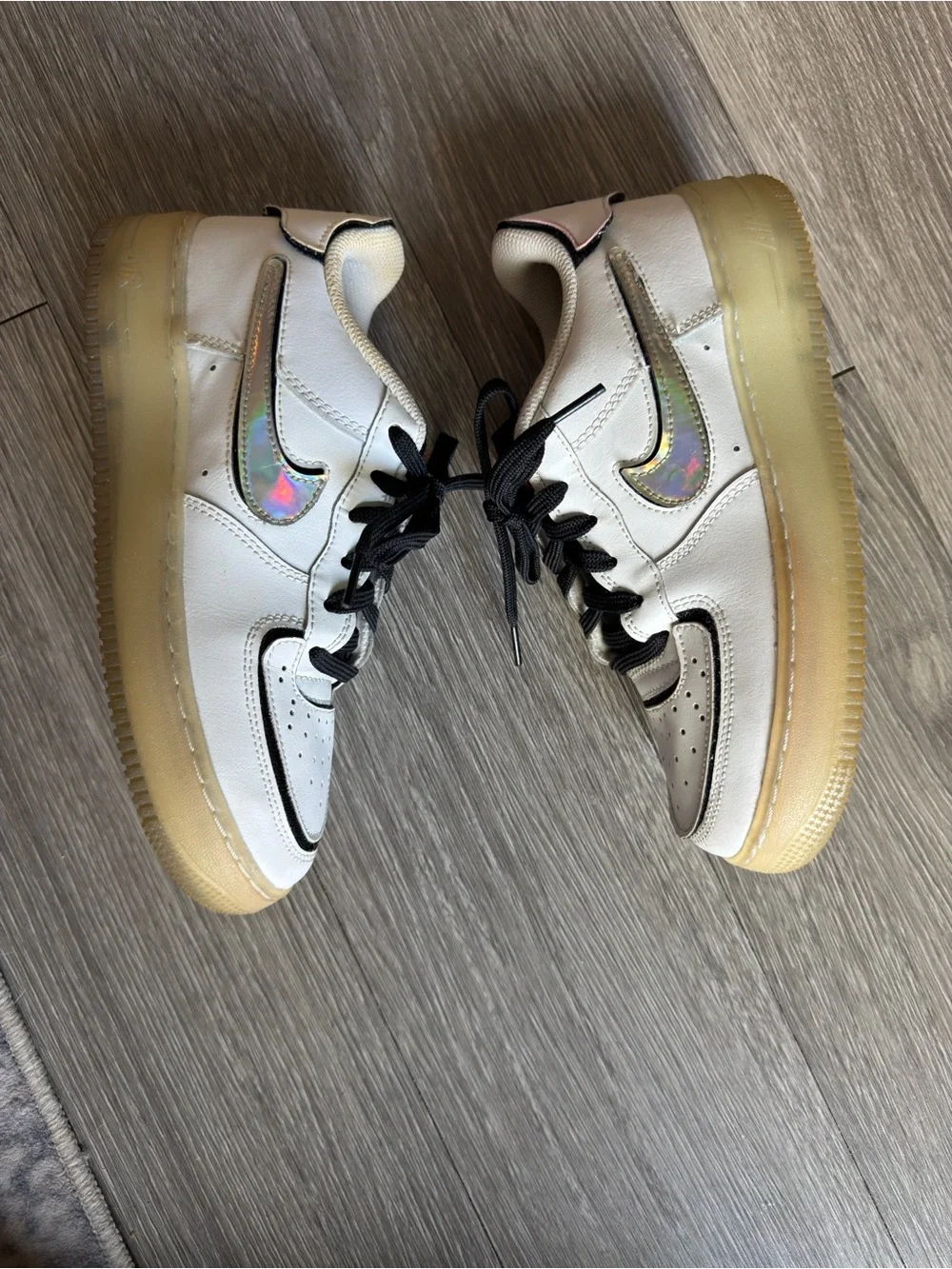 Nike Air Force One White Low-Top Sneakers with Black Accents Silver Logo